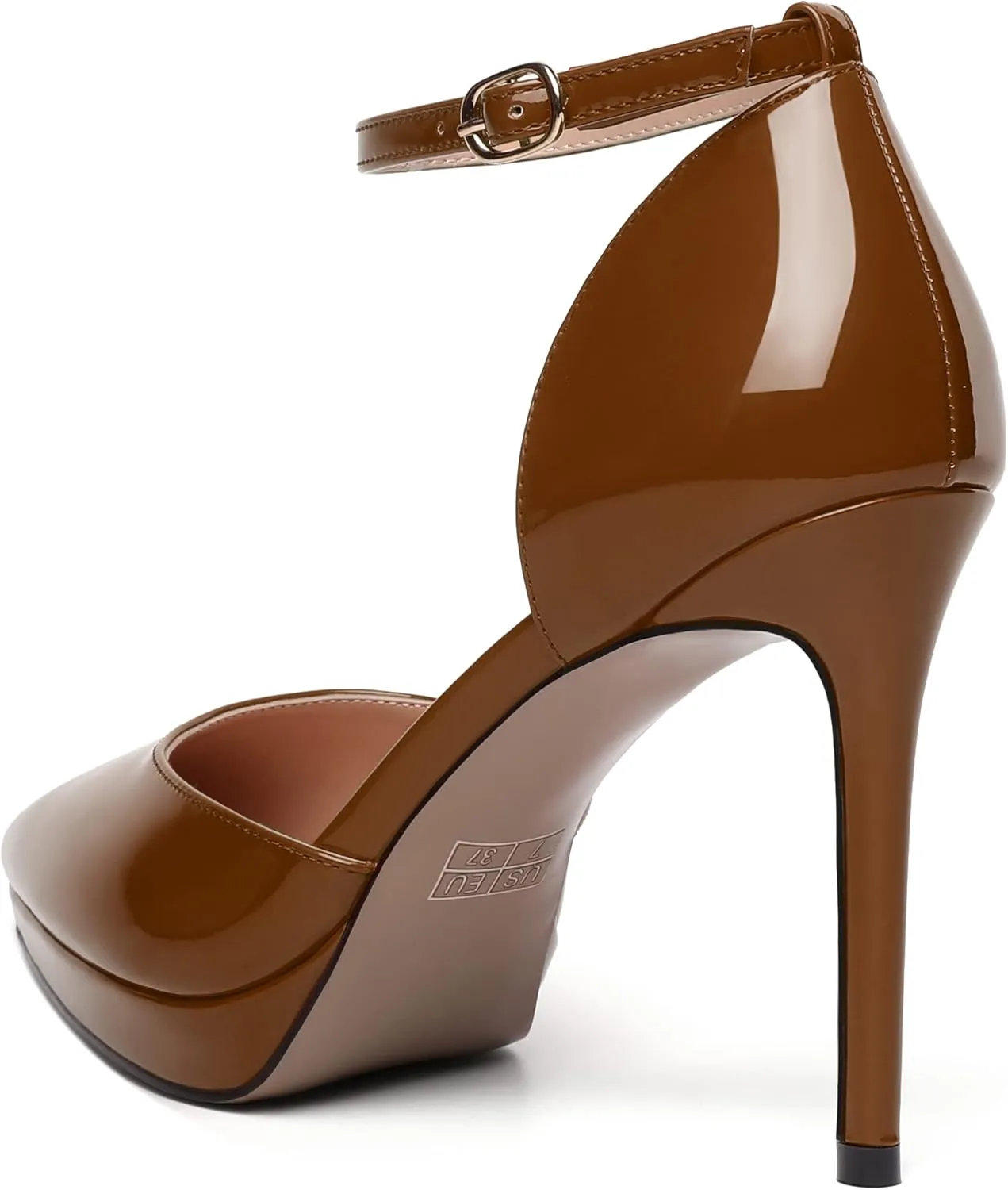 MERRORI Womens Buckle Patent Evening Sexy Solid Platform Pointed Toe Ankle Strap Stiletto High Heel Pumps Shoes 4 Inch