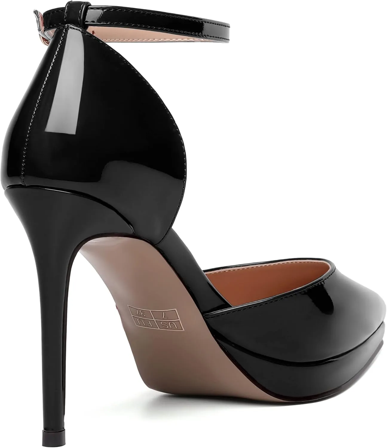 MERRORI Womens Buckle Patent Evening Sexy Solid Platform Pointed Toe Ankle Strap Stiletto High Heel Pumps Shoes 4 Inch