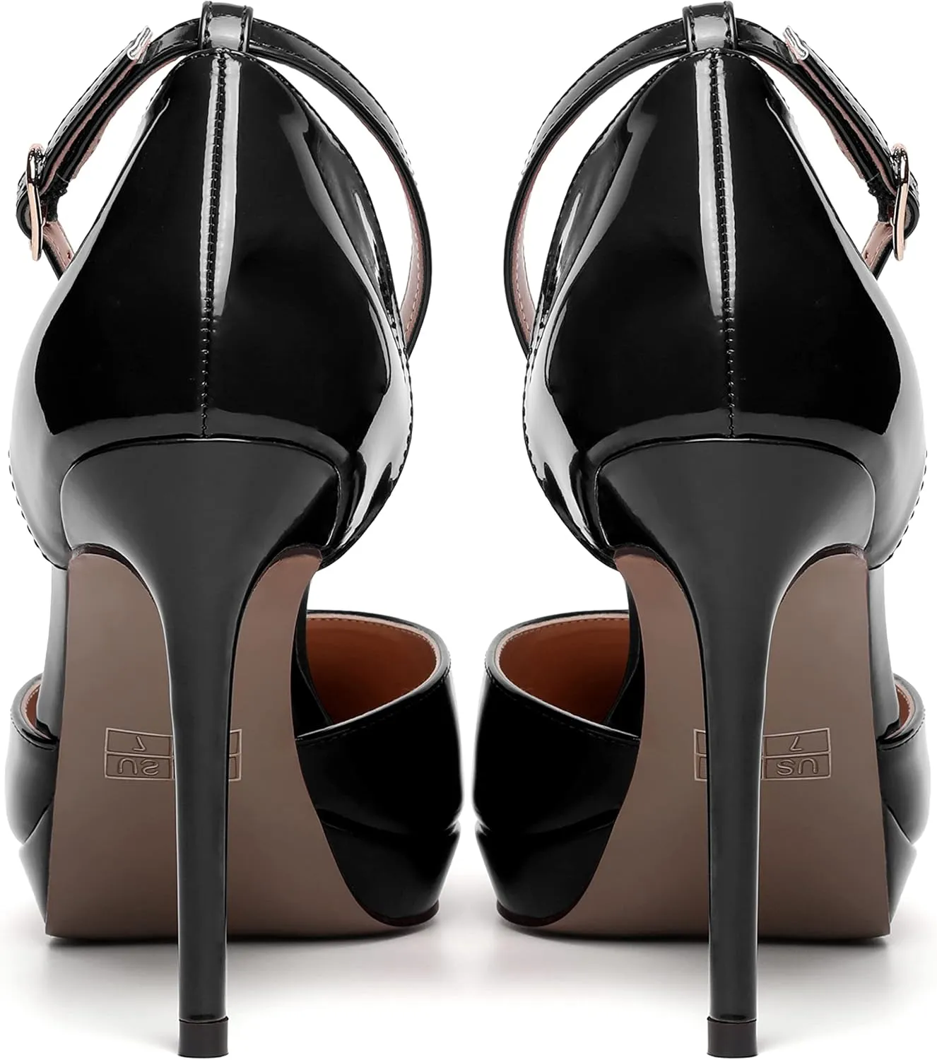 MERRORI Womens Buckle Patent Evening Sexy Solid Platform Pointed Toe Ankle Strap Stiletto High Heel Pumps Shoes 4 Inch