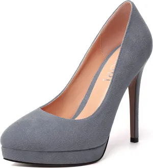 MERRORI Womens Dress Shoes Pointed Toe Cute Suede Slip On Evening Platform Stiletto High Heel Pumps Shoes 4.7 Inch