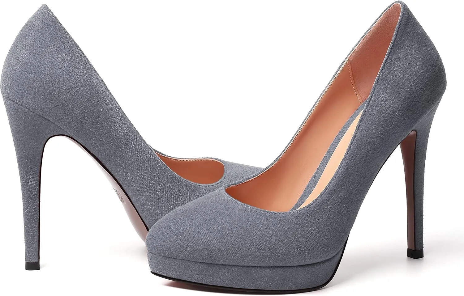 MERRORI Womens Dress Shoes Pointed Toe Cute Suede Slip On Evening Platform Stiletto High Heel Pumps Shoes 4.7 Inch