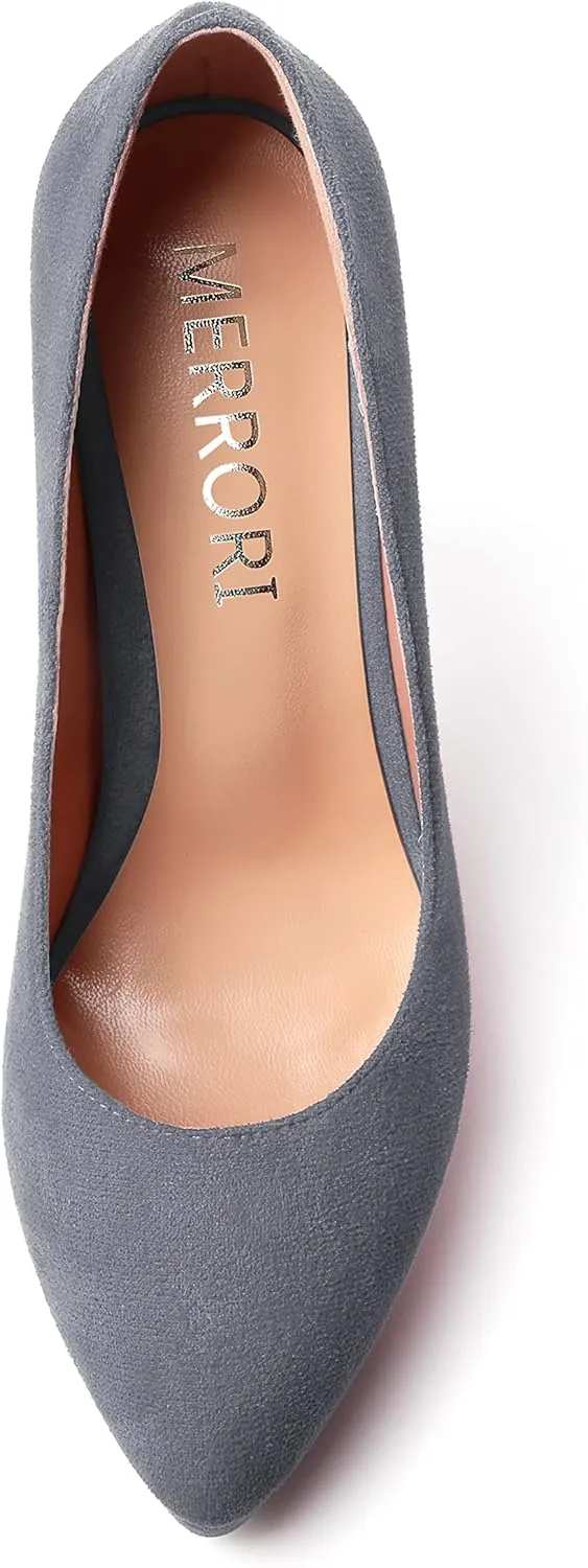 MERRORI Womens Dress Shoes Pointed Toe Cute Suede Slip On Evening Platform Stiletto High Heel Pumps Shoes 4.7 Inch
