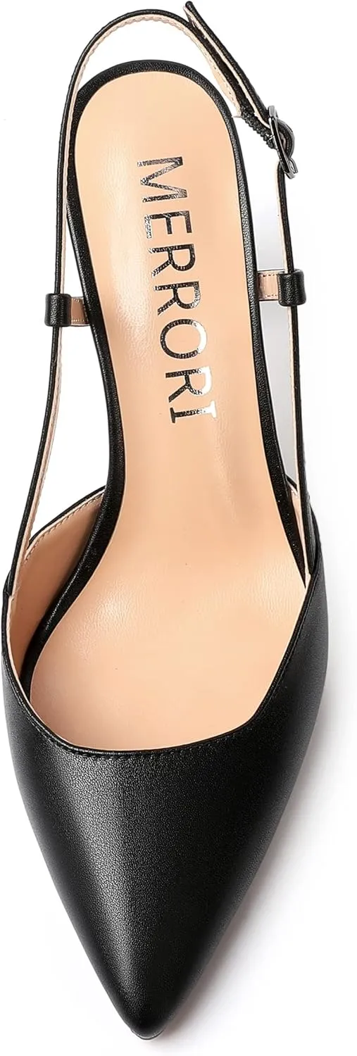 MERRORI Womens Evening Dress Buckle Slingback Pointed Toe Matte Stiletto High Heel Pumps Shoes 3.3 Inch