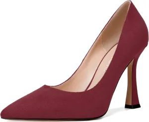 MERRORI Women's Stiletto High Heels Pointed Toe Solid Dress Suede Evening Slip On Heel Pumps Shoes 4 Inch