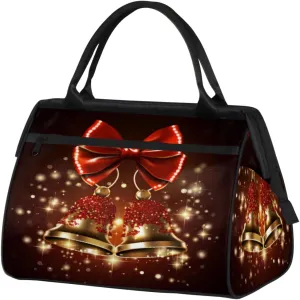 Merry Christmas Bell Gym Bag for Women Men, Travel Sports Duffel Bag with Trolley Sleeve, Waterproof Sports Gym Bag Weekender Overnight Bag Carry On Tote Bag for Travel Gym Sport