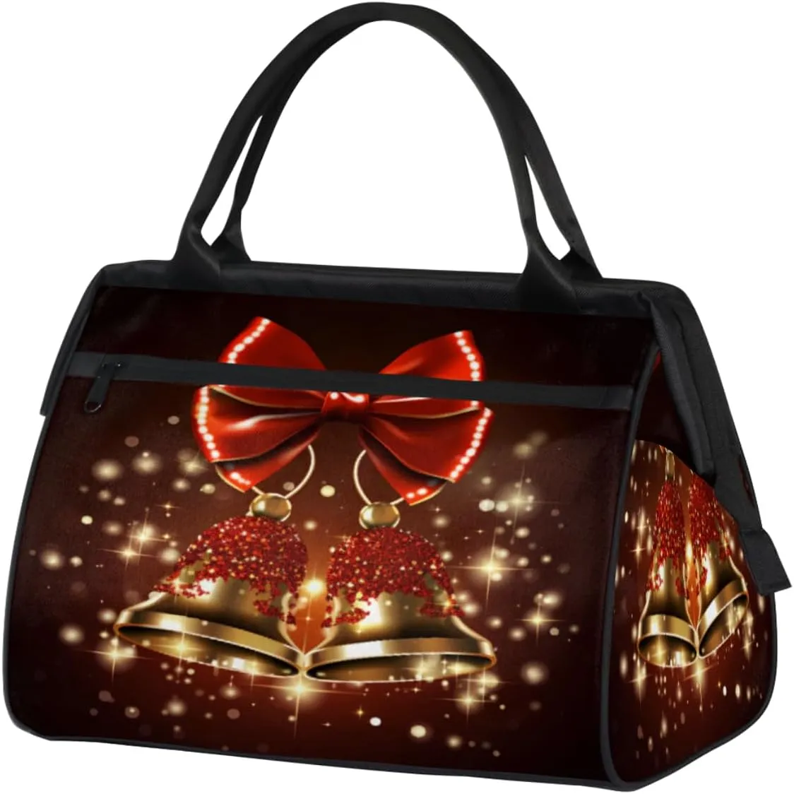 Merry Christmas Bell Gym Bag for Women Men, Travel Sports Duffel Bag with Trolley Sleeve, Waterproof Sports Gym Bag Weekender Overnight Bag Carry On Tote Bag for Travel Gym Sport