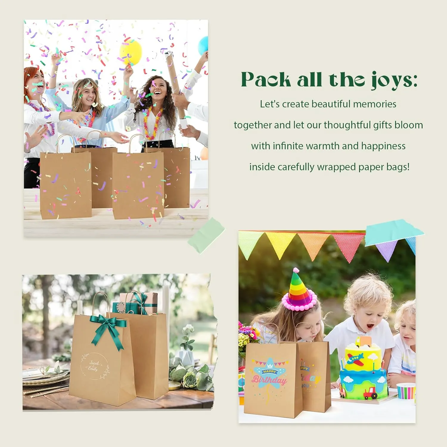 MESHA Large Paper Bags 10x5x13 Inch Kraft Shopping Paper Bags with Handles Bulk 50 Pack Large Gift Bag Retail Recycled Birthday Wedding Party Favors Brown