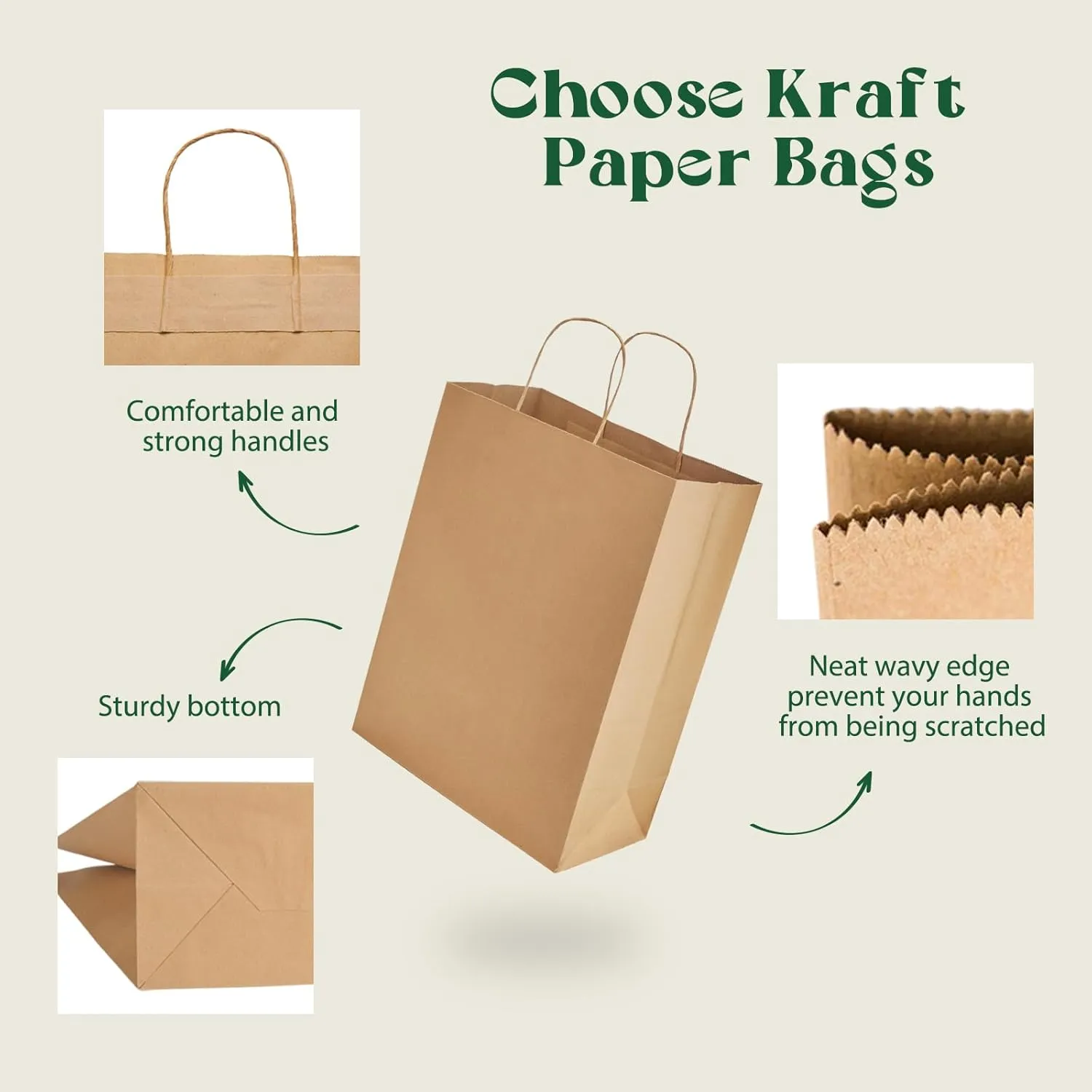 MESHA Large Paper Bags 10x5x13 Inch Kraft Shopping Paper Bags with Handles Bulk 50 Pack Large Gift Bag Retail Recycled Birthday Wedding Party Favors Brown