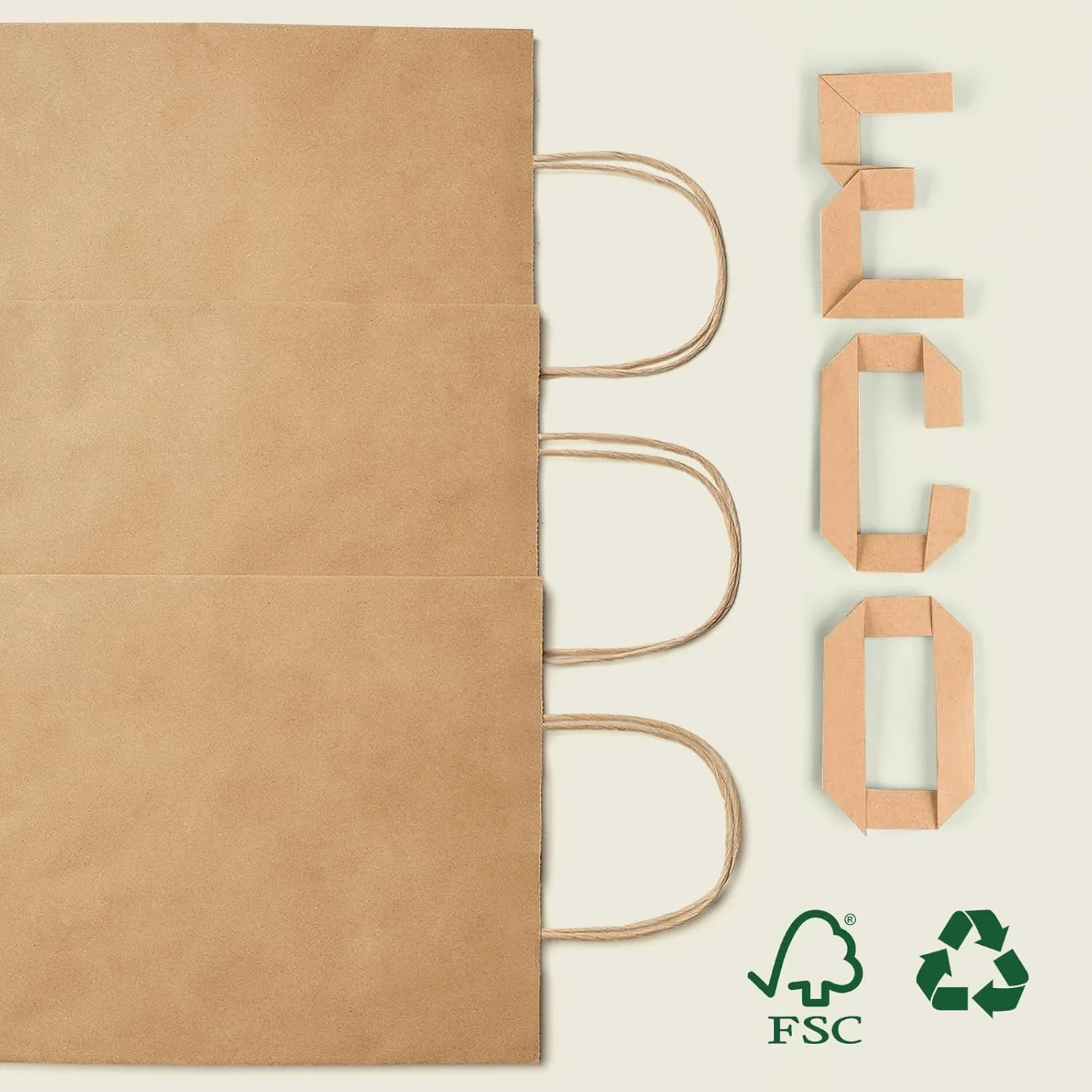 MESHA Large Paper Bags 10x5x13 Inch Kraft Shopping Paper Bags with Handles Bulk 50 Pack Large Gift Bag Retail Recycled Birthday Wedding Party Favors Brown