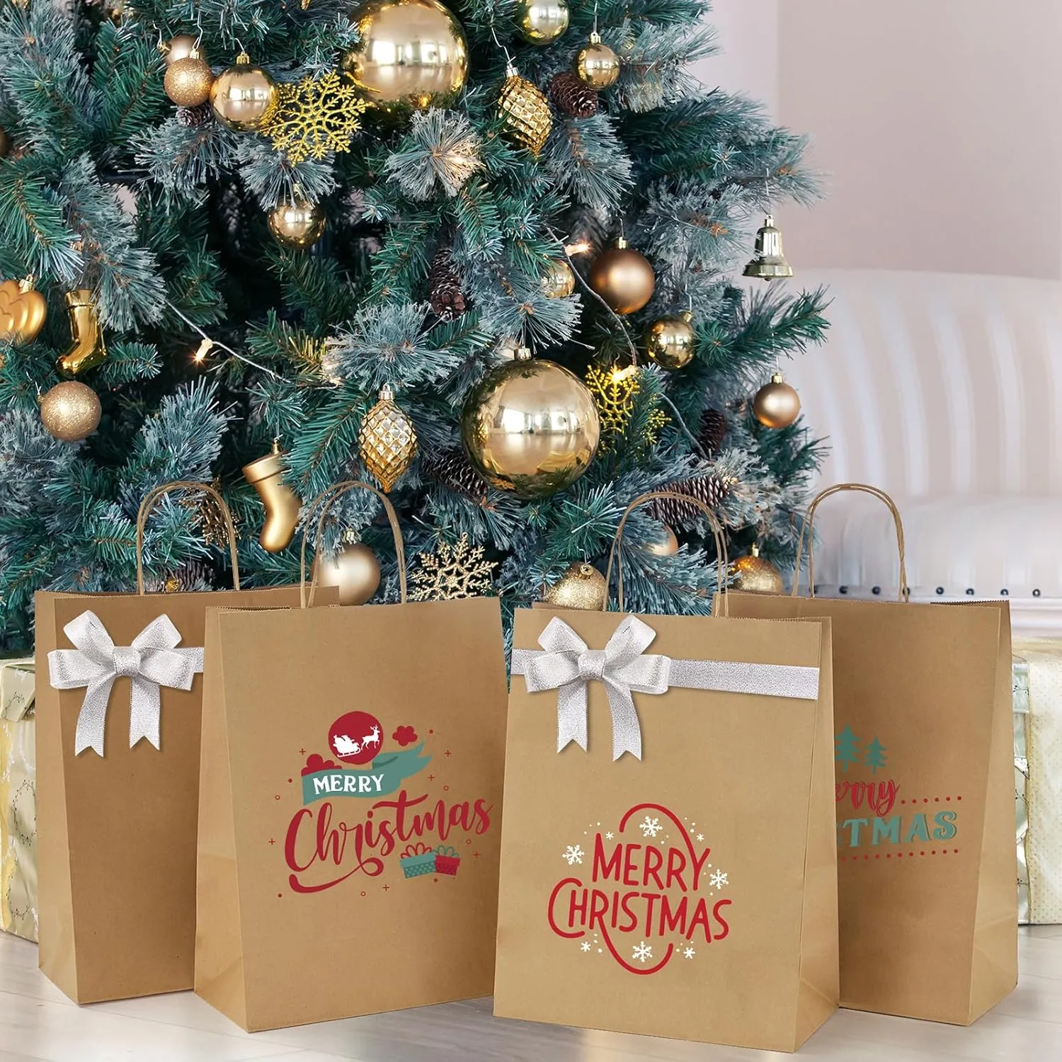 MESHA Large Paper Bags 10x5x13 Inch Kraft Shopping Paper Bags with Handles Bulk 50 Pack Large Gift Bag Retail Recycled Birthday Wedding Party Favors Brown