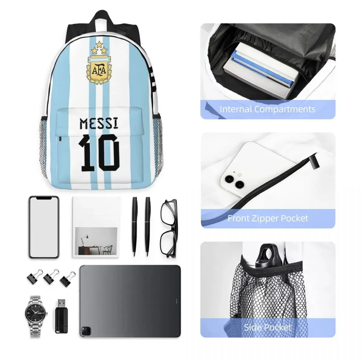 Messi-10 New School Bag Fashionable Pattern Print Lightweight Backpack 15inch