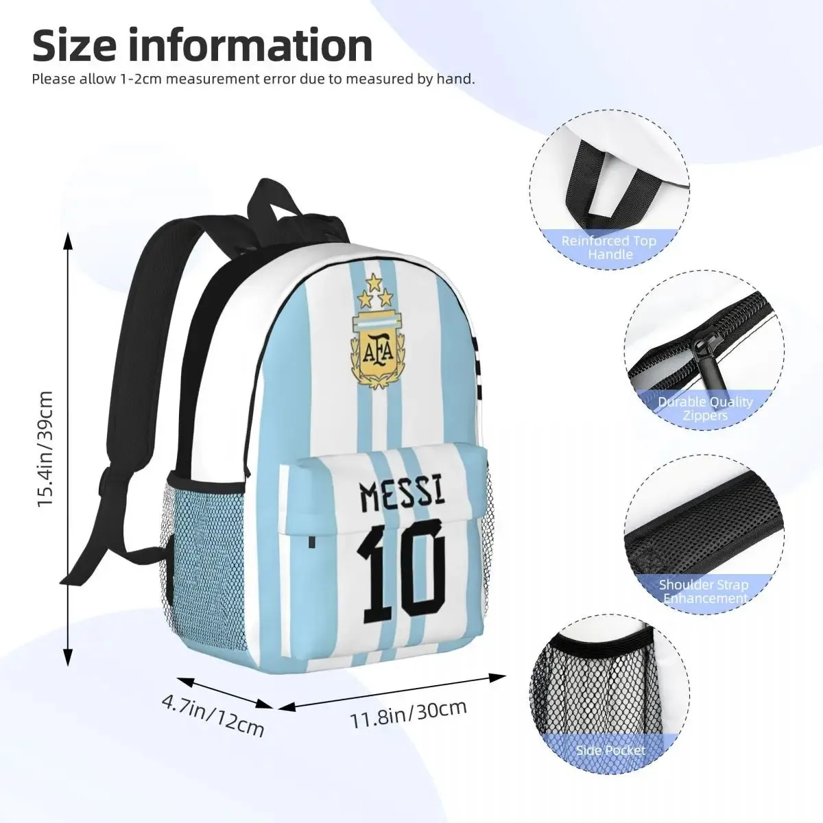 Messi-10 New School Bag Fashionable Pattern Print Lightweight Backpack 15inch