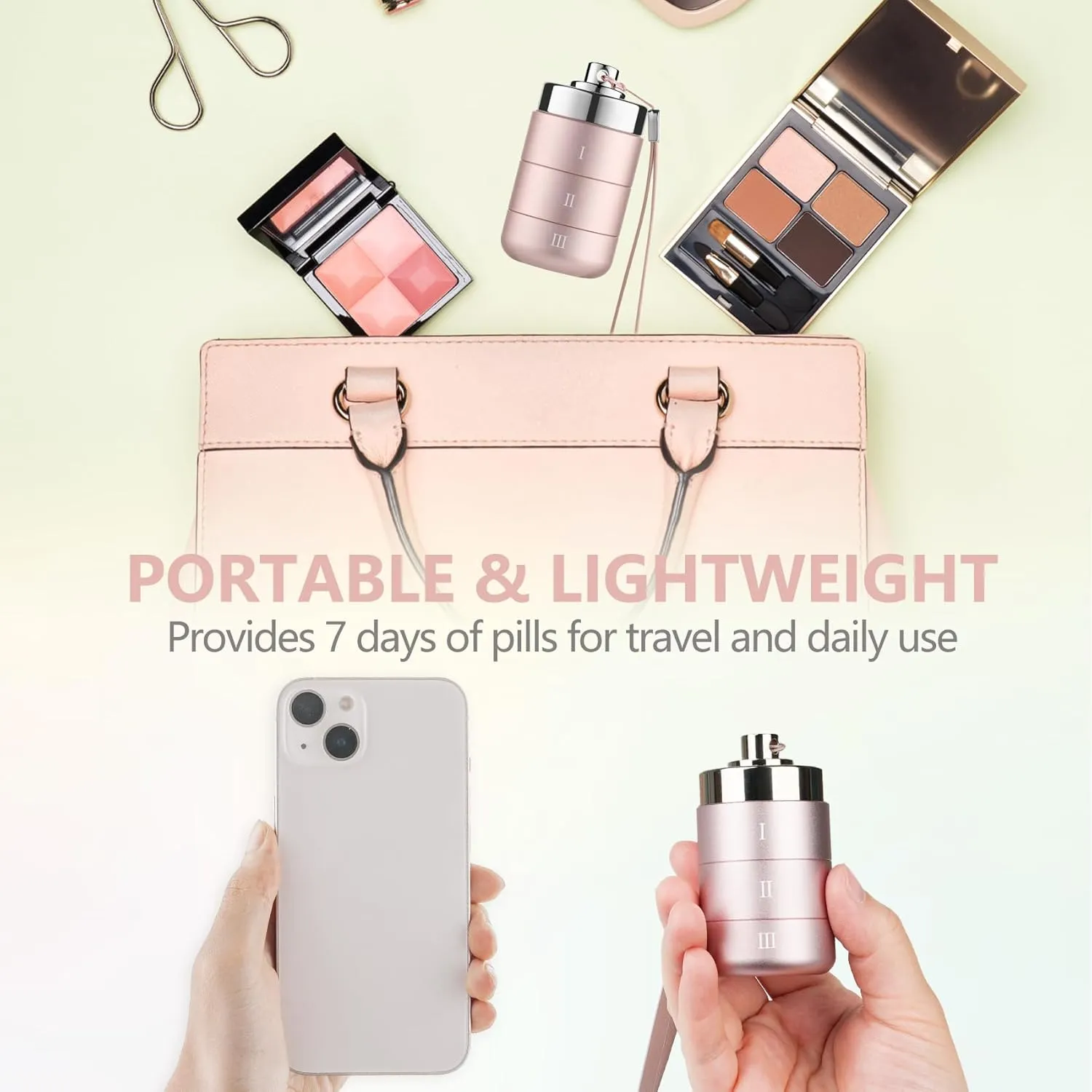 Metal Travel Pill Organizer, Portable Waterproof Daily Pill Box, Large Aluminum Pill Case Container 3 Times a Day Vitamin Organizer, Daily Medicine Organizer for Vitamin, Fish Oil, Supplement