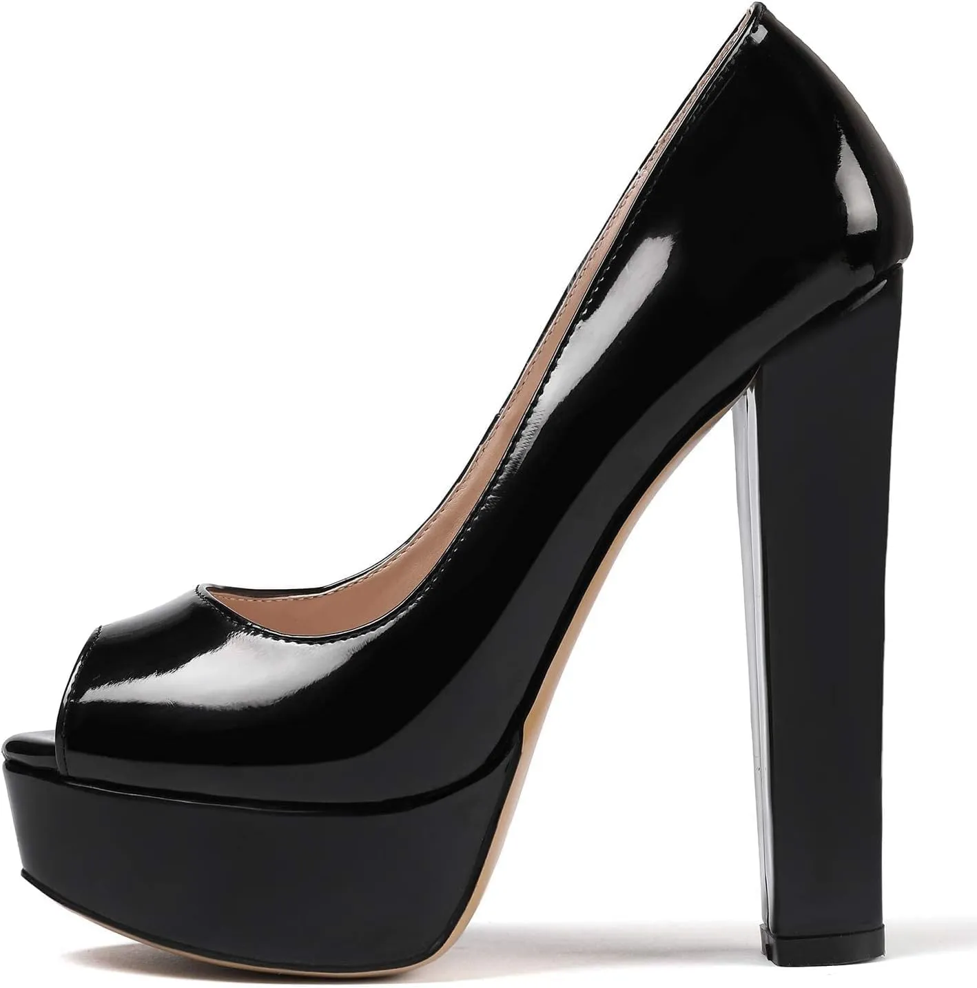 Mettesally Women's Peep Toe Platform Pumps Chunky Heel Slip On Weding Party Evening Dress Shoes