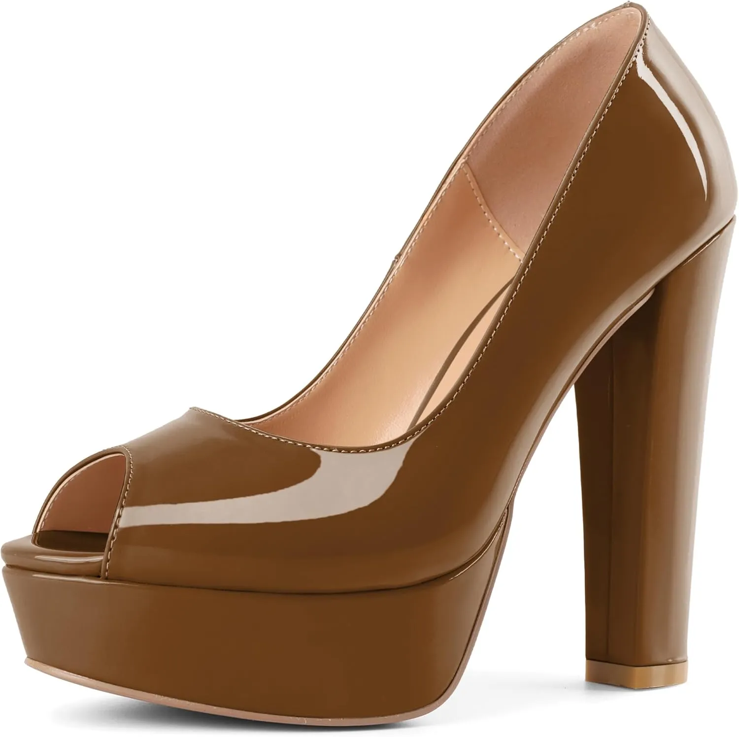 Mettesally Women's Peep Toe Platform Pumps Chunky Heel Slip On Weding Party Evening Dress Shoes