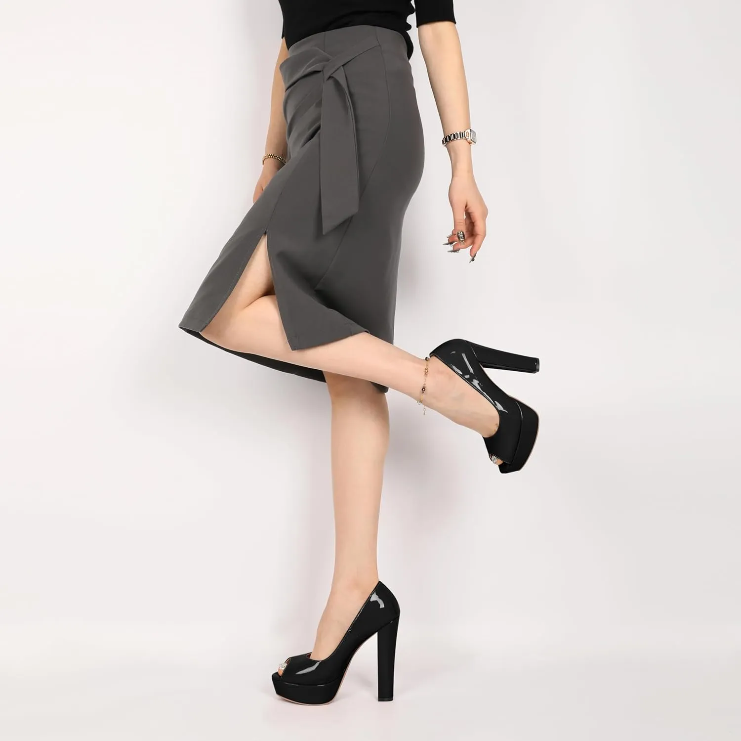 Mettesally Women's Peep Toe Platform Pumps Chunky Heel Slip On Weding Party Evening Dress Shoes