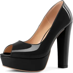 Mettesally Women's Peep Toe Platform Pumps Chunky Heel Slip On Weding Party Evening Dress Shoes