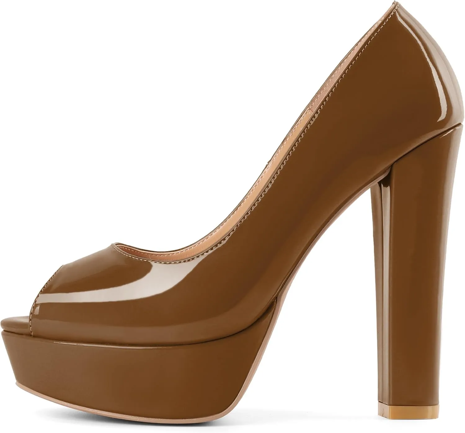 Mettesally Women's Peep Toe Platform Pumps Chunky Heel Slip On Weding Party Evening Dress Shoes