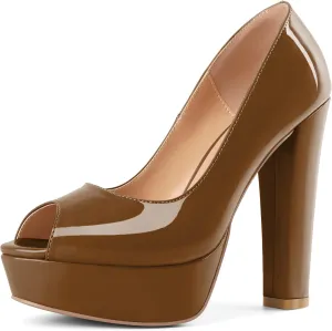 Mettesally Women's Peep Toe Platform Pumps Chunky Heel Slip On Weding Party Evening Dress Shoes