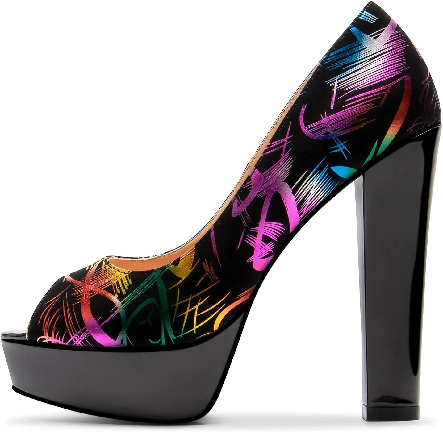 Mettesally Women's Peep Toe Platform Pumps Chunky Heel Slip On Weding Party Evening Dress Shoes
