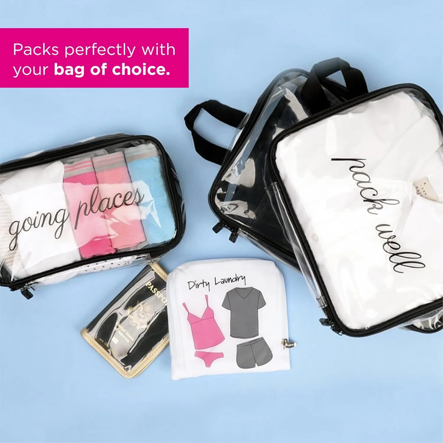 Miamica Packing Cube Set - 3-Piece Set, Clear/Black