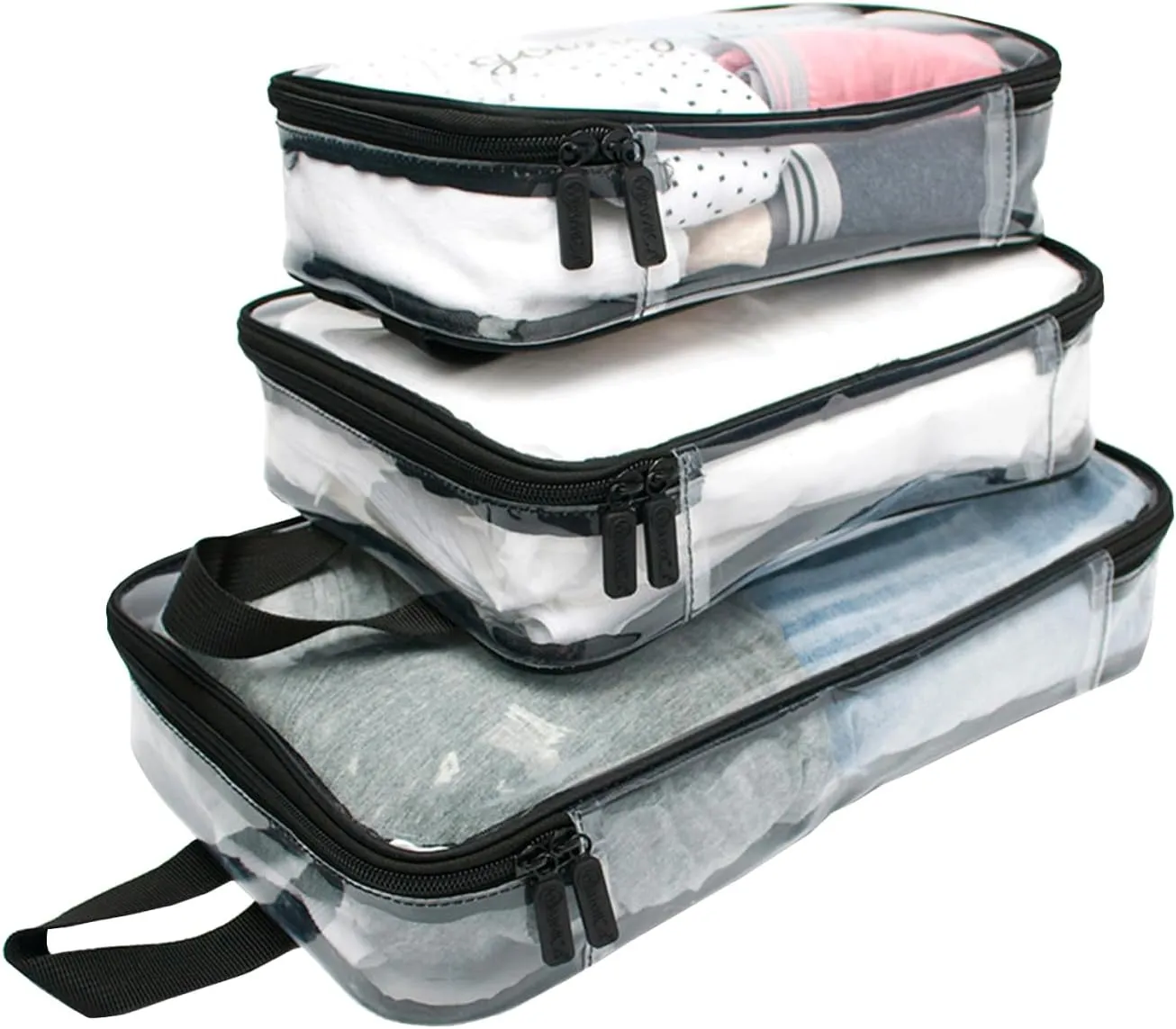 Miamica Packing Cube Set - 3-Piece Set, Clear/Black