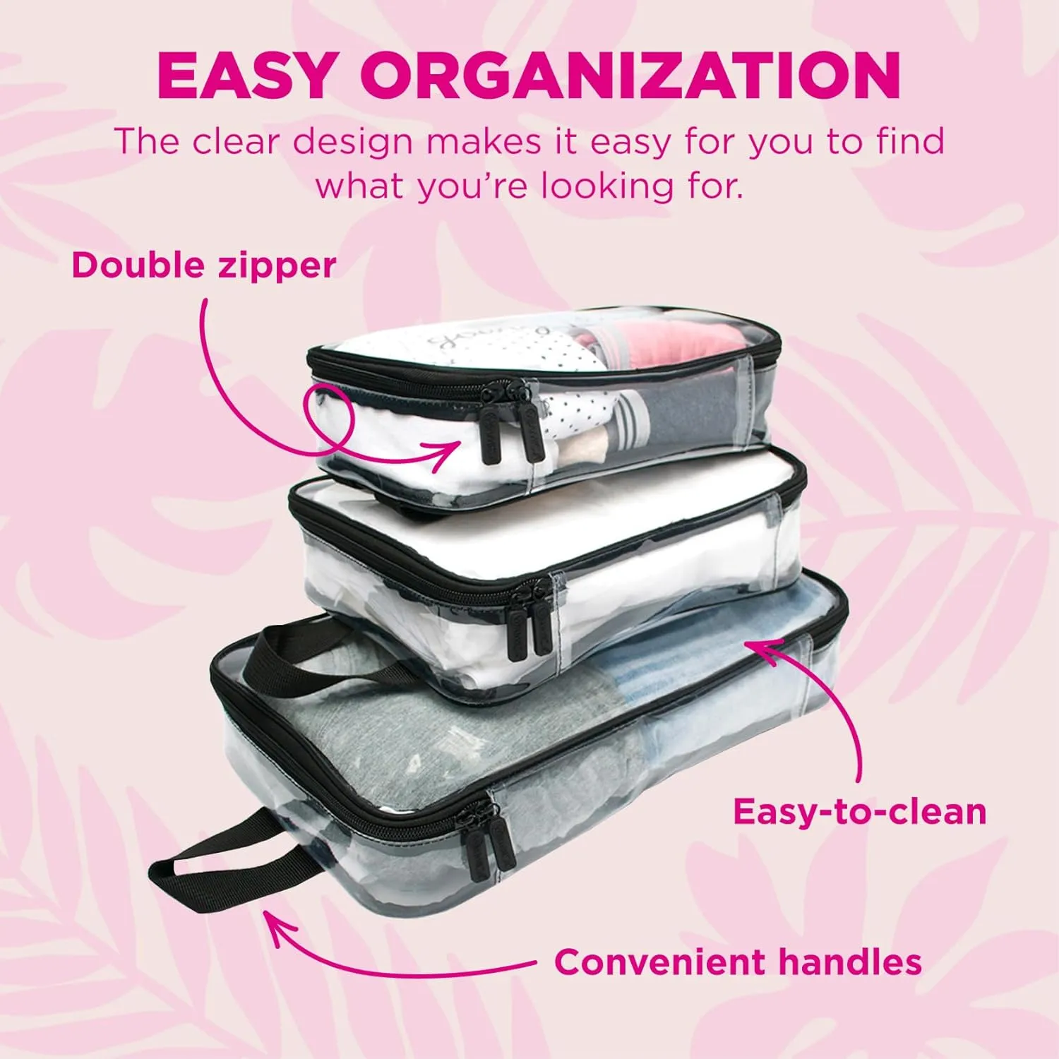 Miamica Packing Cube Set - 3-Piece Set, Clear/Black
