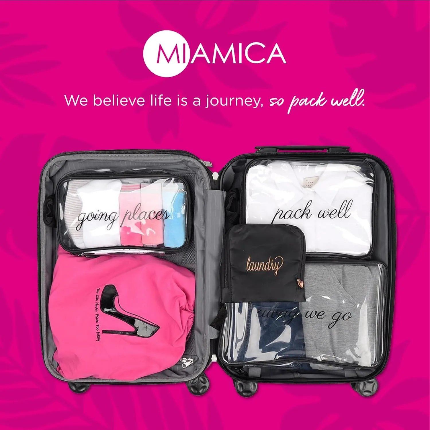 Miamica Packing Cube Set - 3-Piece Set, Clear/Black