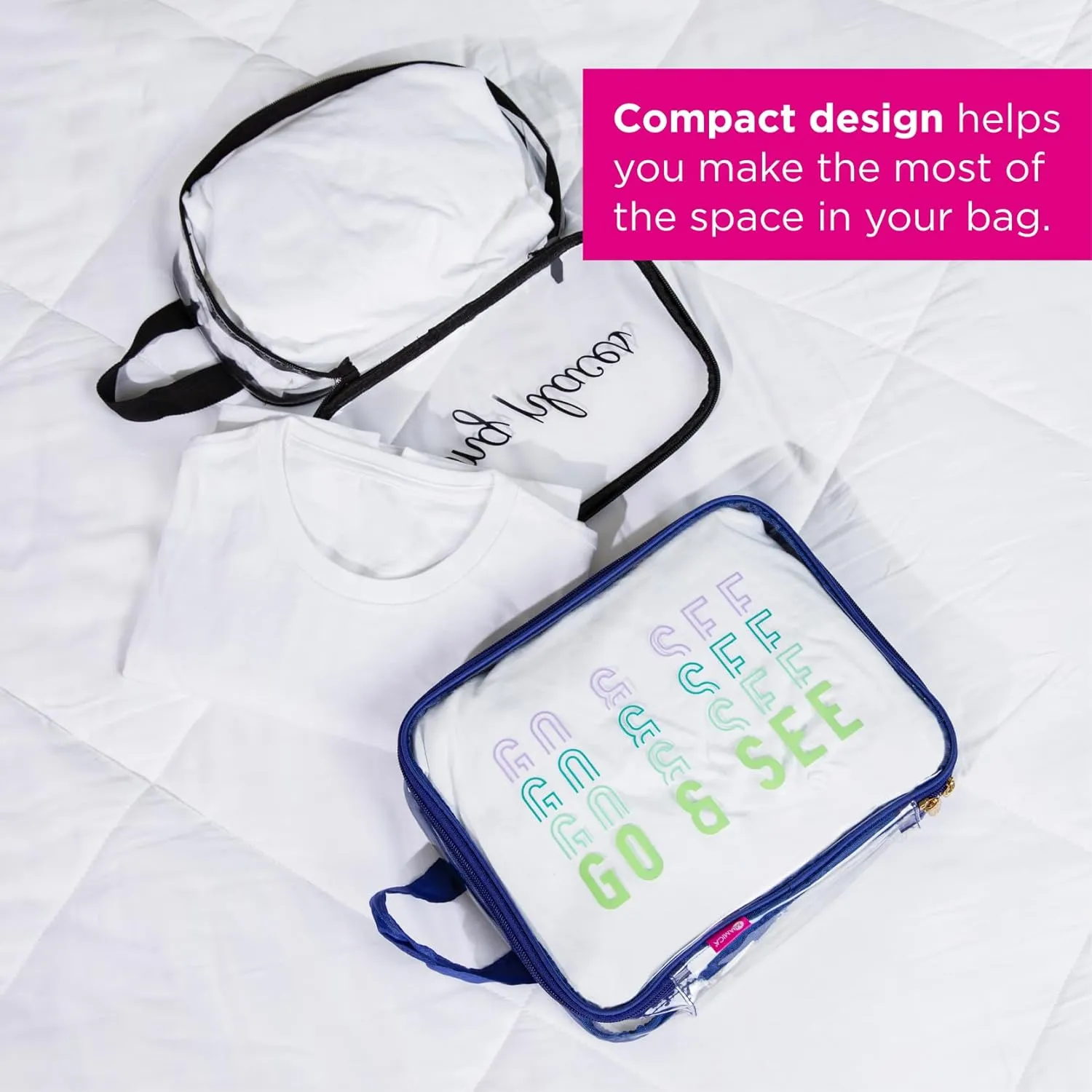 Miamica Packing Cube Set - 3-Piece Set, Clear/Black
