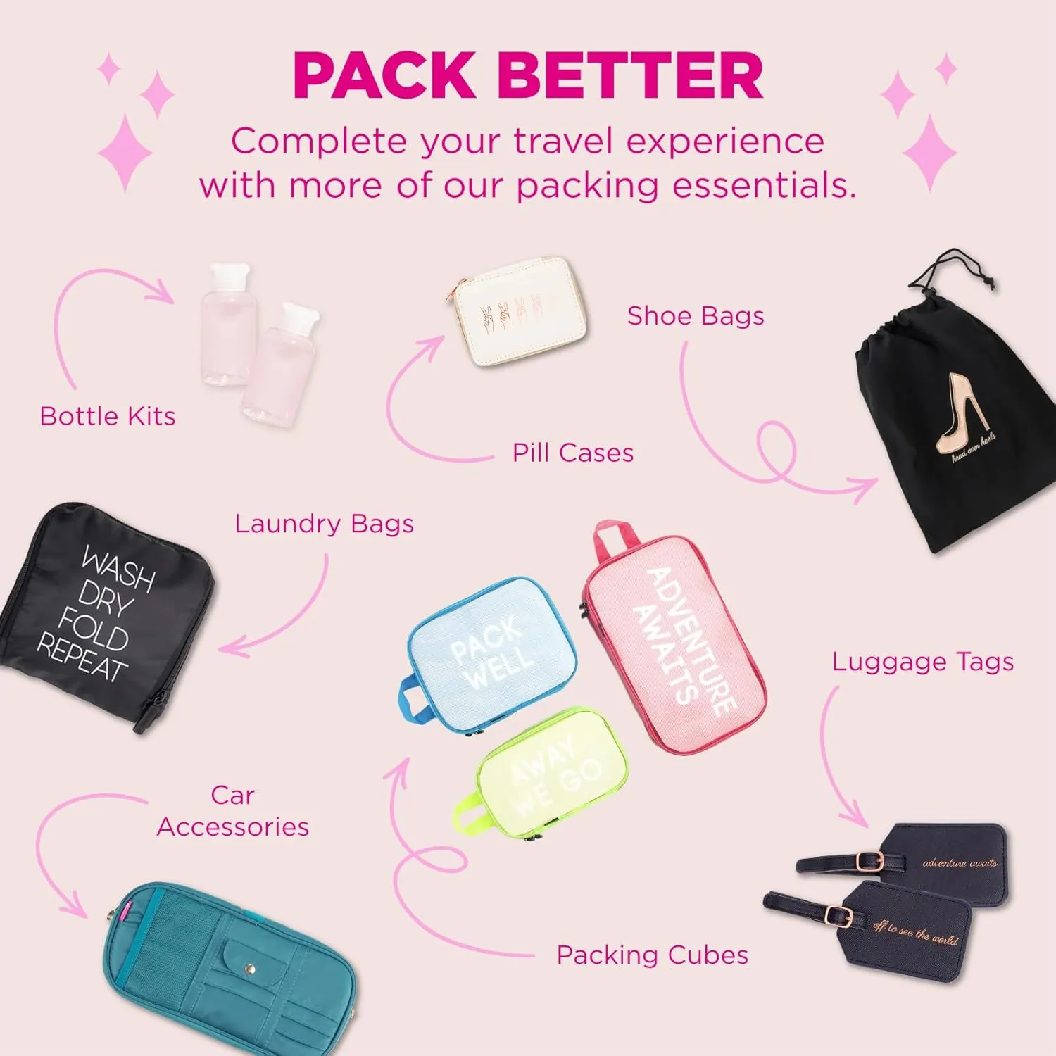 Miamica Packing Cube Set - 3-Piece Set, Clear/Black