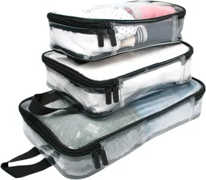 Miamica Packing Cube Set - 3-Piece Set, Clear/Black