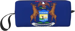 Michigan State Flag print Large Capacity Travel Makeup Case Organizer Makeup Bag Portable Cosmetic Bag For Women