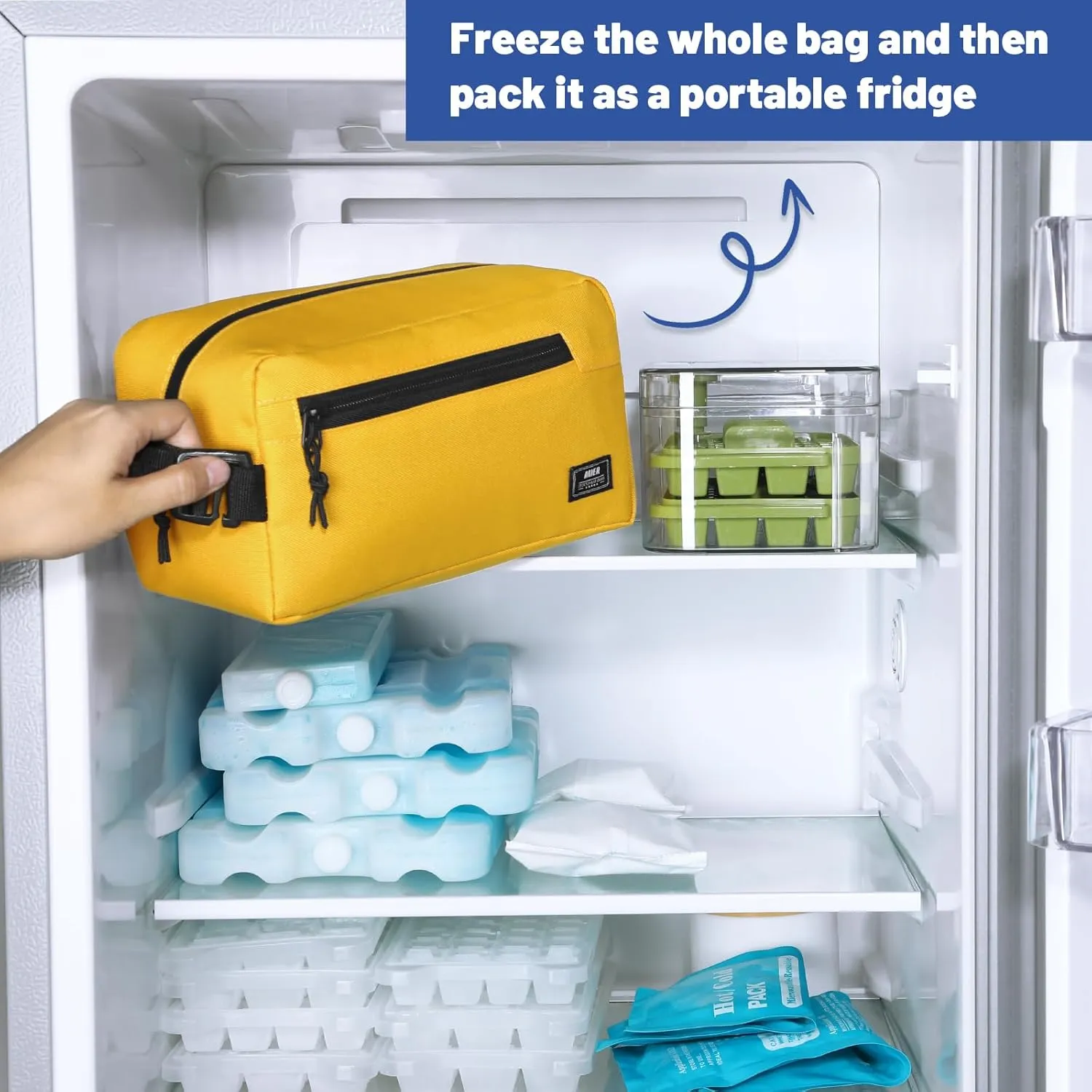 MIER Freezable Snack Bags Small Frozen Mini Cooler Lunch Bag Freezer Insulated Pouch for Adults Work Travel On-The-go,Yellow