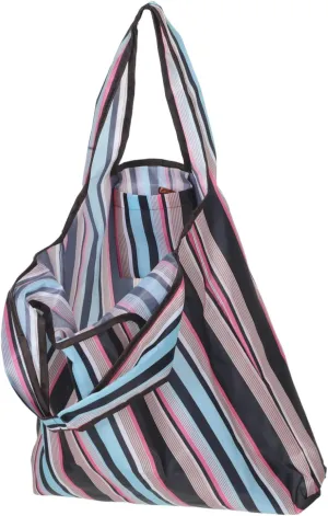 Mikinona Foldable Reusable Shopping Bag Lightweight Grocery Tote Large Capacity Storage Bag with Stripes for Travel and Daily Use