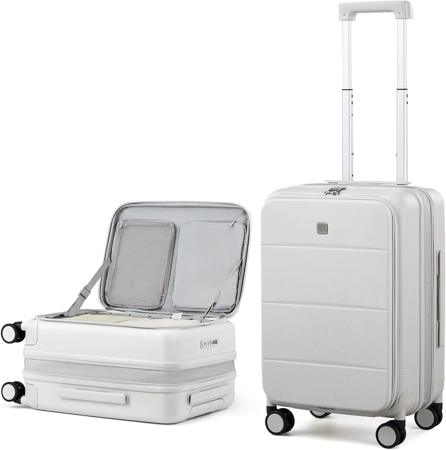 MILADA Expandable Carry On Luggage 22x14x9 Airline Approved With Wheels Top Opening 20 inch Carry On Bag Hard Case Luggage TSA Approved Carry On Suitcase Rolling Luggage For Women Men, White