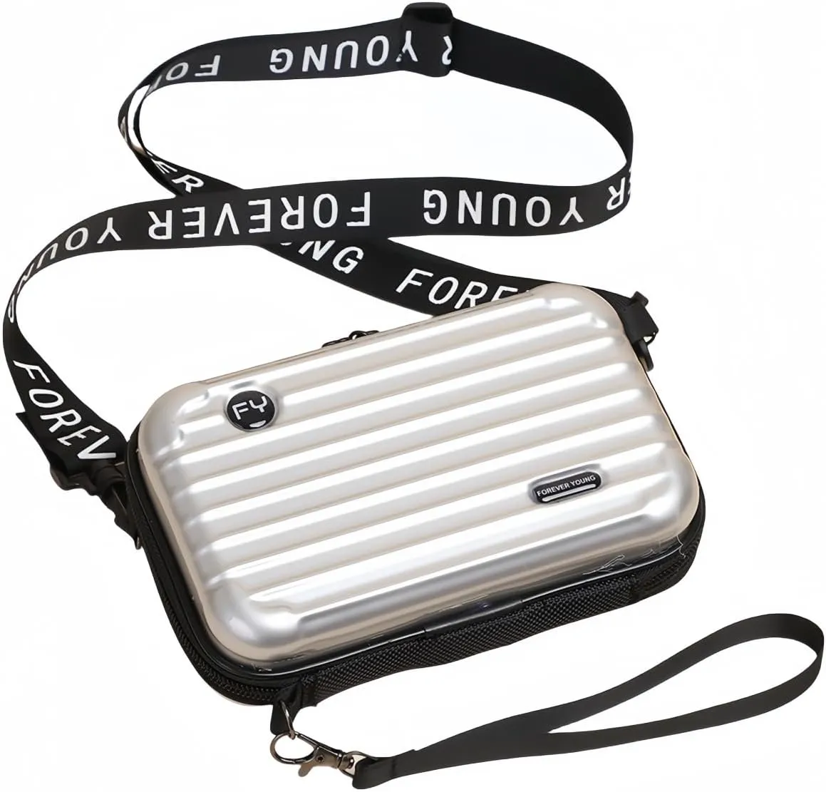 Mini Luggage Crossbody Bag - Stylish and Durable Hard Shell Travel Purse with Adjustable Forever Young Strap for Women - Light Gold