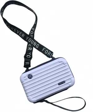 Mini Luggage Crossbody Bag - Stylish and Durable Hard Shell Travel Purse with Adjustable Forever Young Strap for Women - White
