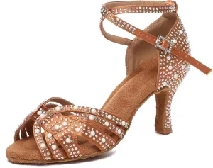 Minishion Comfortable High Heel Dance Shoes for Women Pearl Beaded Wedding Sandals