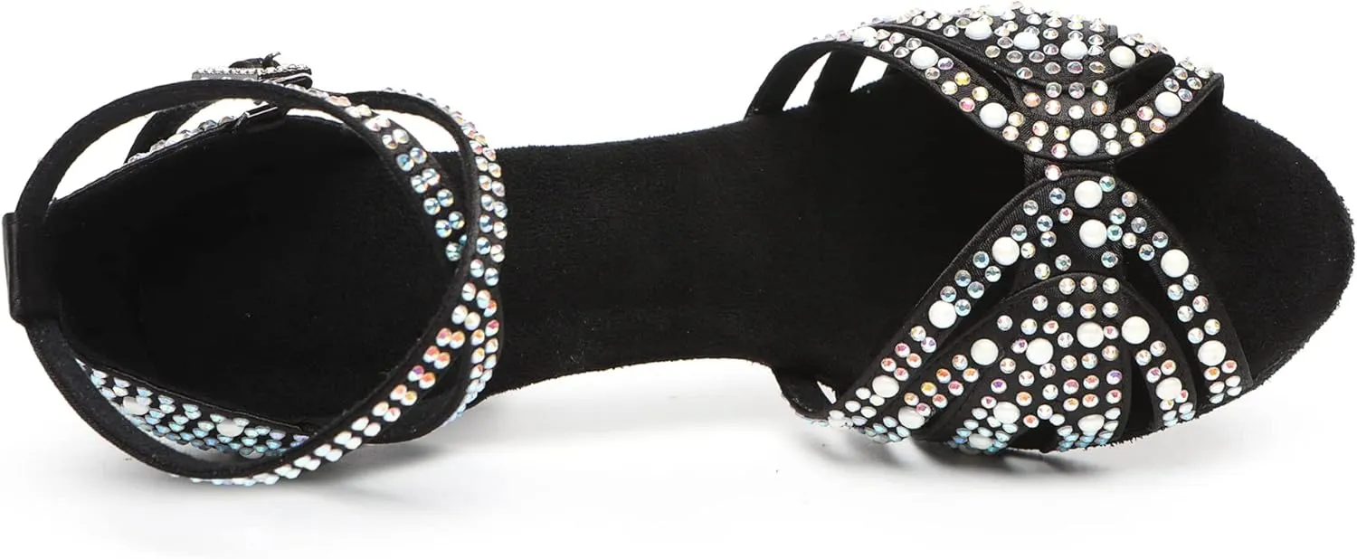 Minishion Comfortable High Heel Dance Shoes for Women Pearl Beaded Wedding Sandals