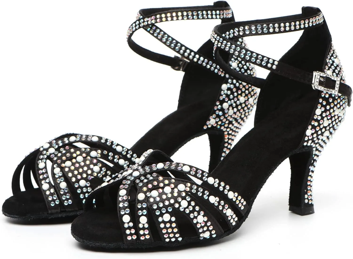 Minishion Comfortable High Heel Dance Shoes for Women Pearl Beaded Wedding Sandals