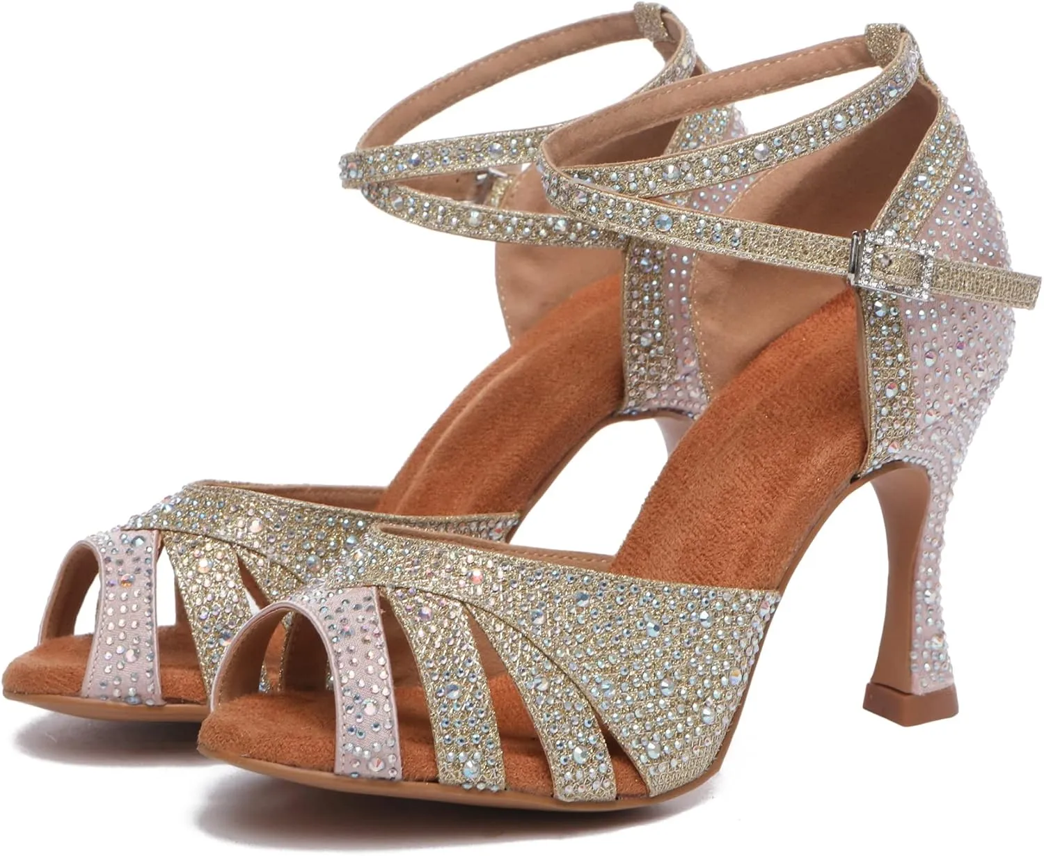 Minishion Comfortable High Heel Dance Shoes for Women Pearl Beaded Wedding Sandals