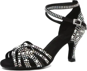 Minishion Comfortable High Heel Dance Shoes for Women Pearl Beaded Wedding Sandals