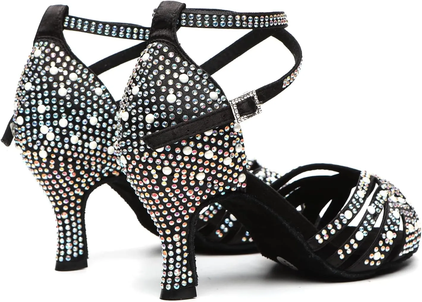 Minishion Comfortable High Heel Dance Shoes for Women Pearl Beaded Wedding Sandals