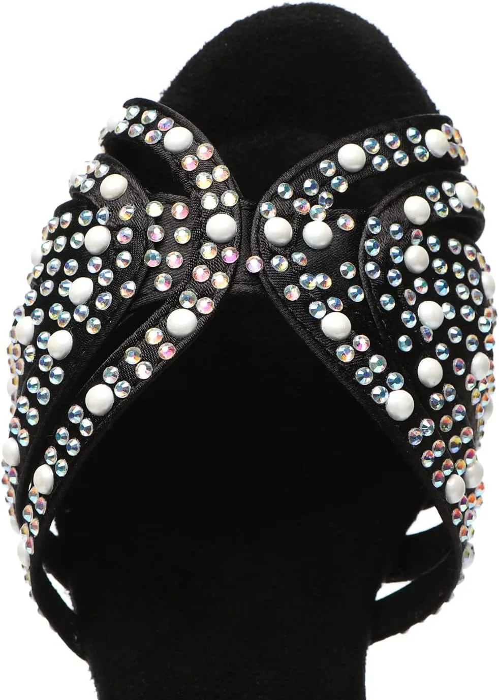 Minishion Comfortable High Heel Dance Shoes for Women Pearl Beaded Wedding Sandals