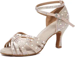 Minishion Comfortable High Heel Dance Shoes for Women Pearl Beaded Wedding Sandals