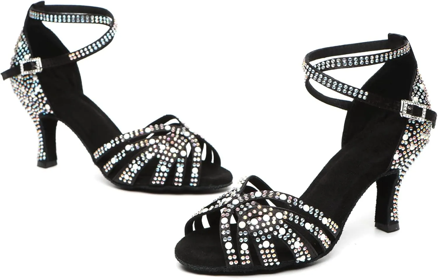 Minishion Comfortable High Heel Dance Shoes for Women Pearl Beaded Wedding Sandals
