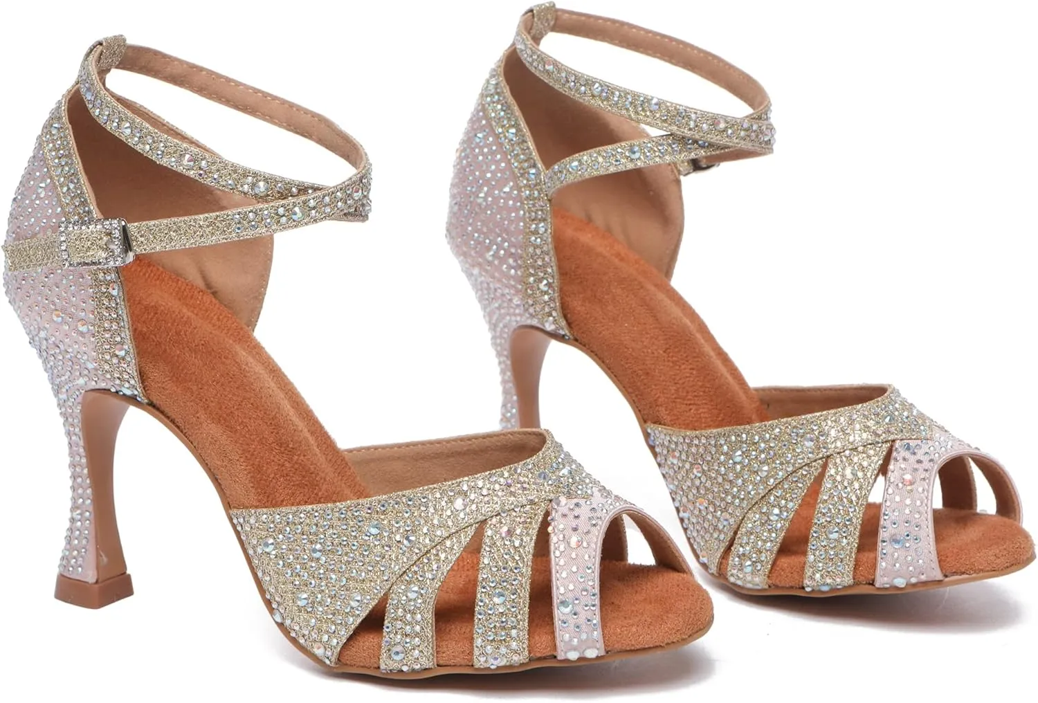 Minishion Comfortable High Heel Dance Shoes for Women Pearl Beaded Wedding Sandals