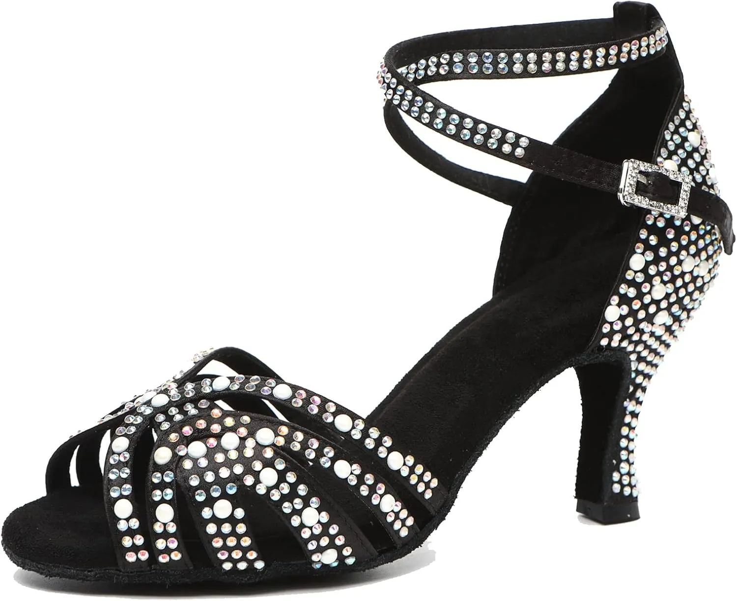 Minishion Comfortable High Heel Dance Shoes for Women Pearl Beaded Wedding Sandals