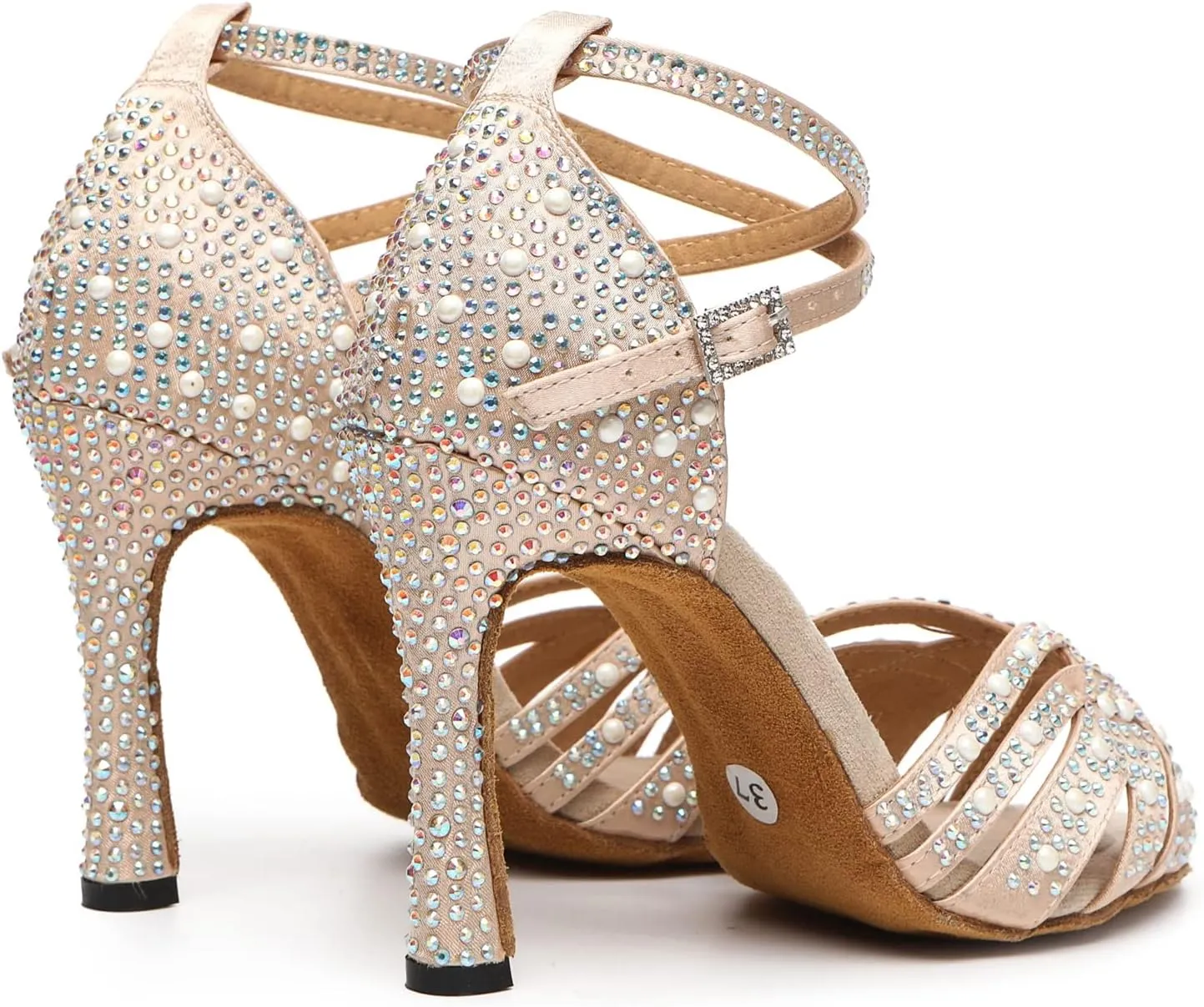 Minishion Comfortable High Heel Dance Shoes for Women Pearl Beaded Wedding Sandals