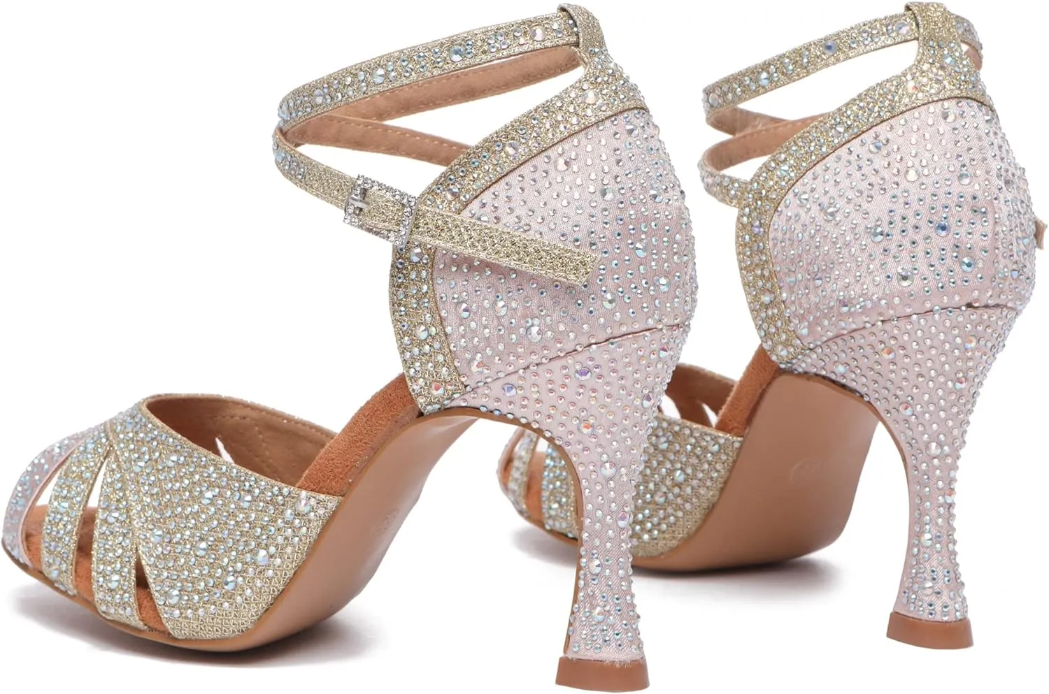 Minishion Comfortable High Heel Dance Shoes for Women Pearl Beaded Wedding Sandals
